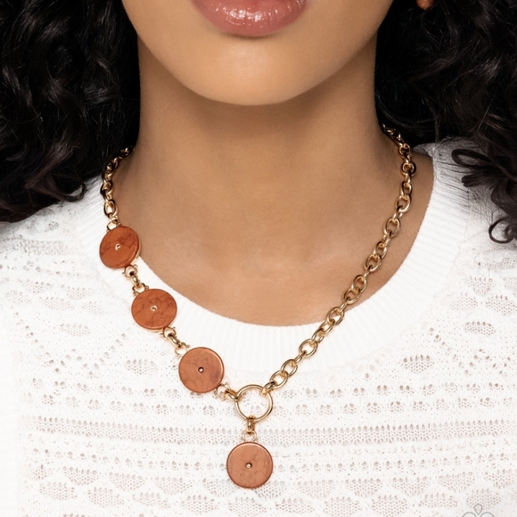 Savory Stone Brown Disc Gold Short Paparazzi Gold Necklace with Brown Accents - Picture 2 of 6